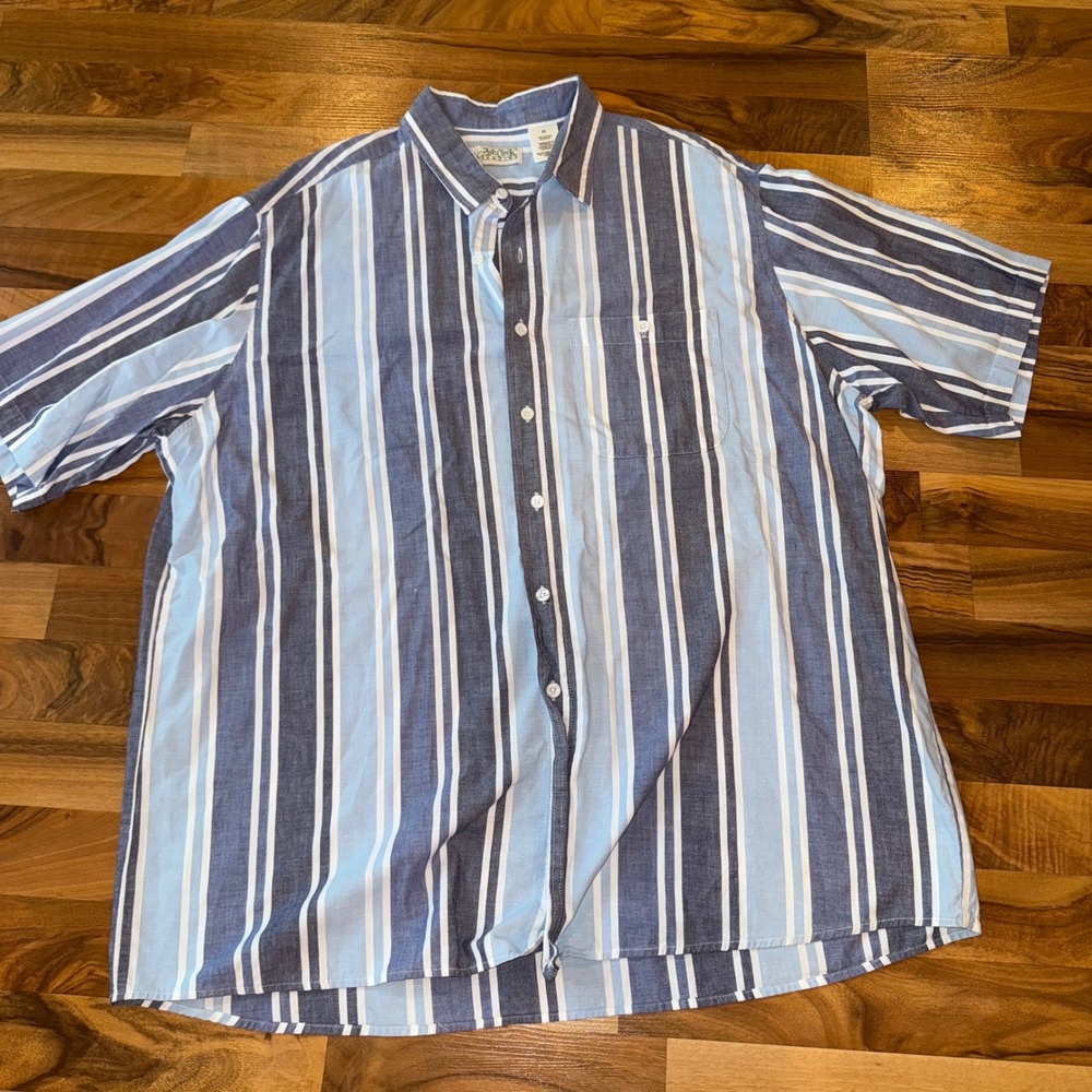 Vintage Striped‎ Short Sleeve Button Up Shirt Menswear Casual 2X resort wear
